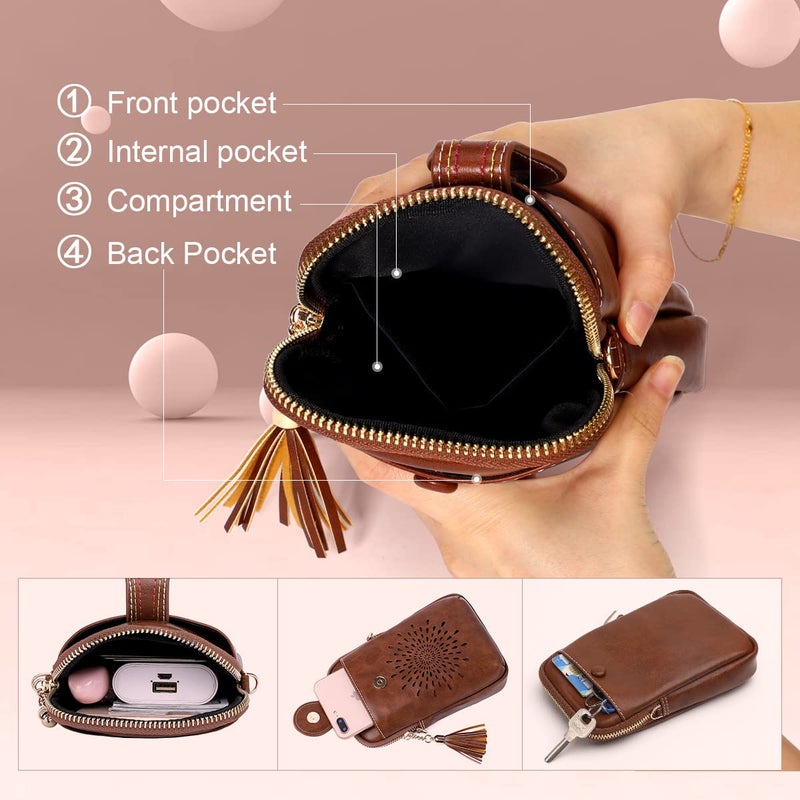 APHISON Small Crossbody Bags for Women, Lightweight Vegan Leather Cell Phone Purse, Cute Purses with Tassels - Image 3